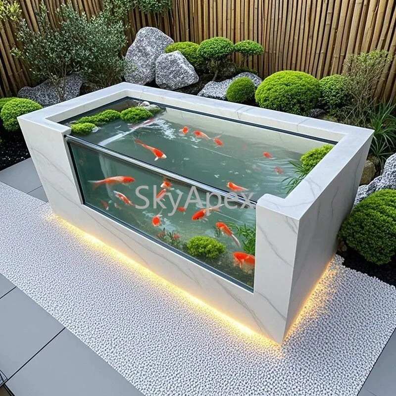 Rock Slab Floor-to-Ceiling Fish  Pond - Ceramic Ecological Large Turtle Tank for Indoor  Outdoor  Home  Yard Garden  Landscaping