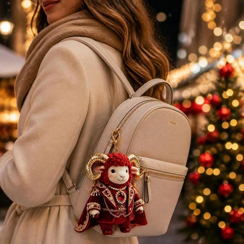 Shining Goat Hanging Ornament 2D Flat Artificial Rhinestone Animal Hanging Decoration Embossed Pattern Goat Bag Charm