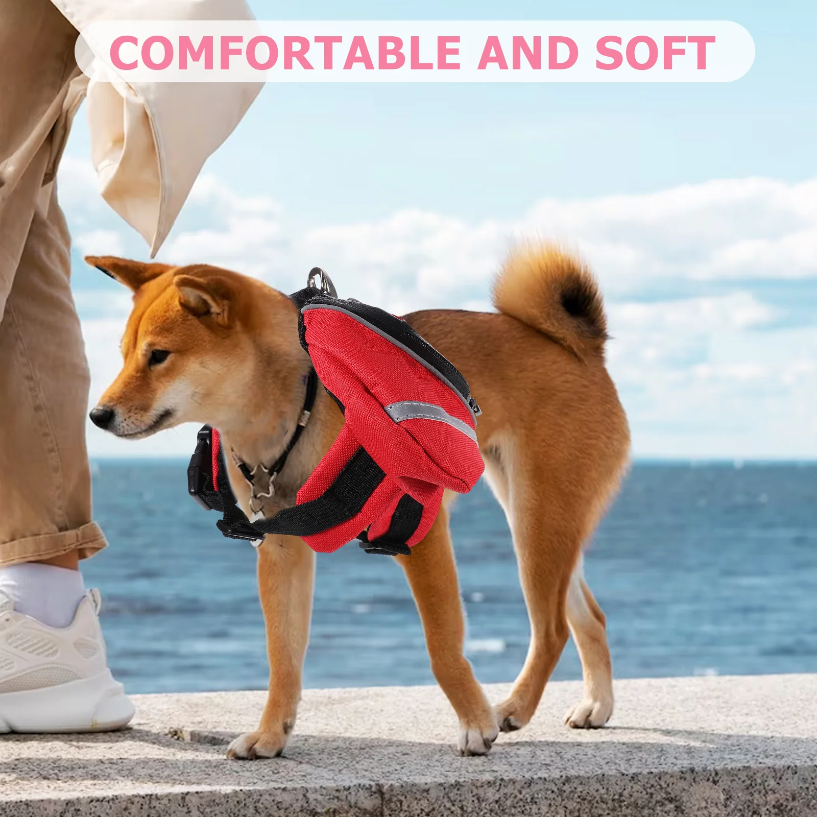 

Dog Backpack Red Size Xs Portable Breathable Pet Carrier With Fluorescent Strip Reflective Pockets For Hiking Camping