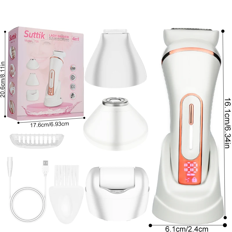 Four in One Women's Electric Private Parts Shaver Multifunctional Household Foot Grinder Waterproof Shaver Razor Set Epilators