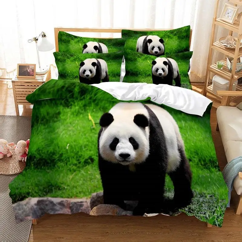 Panda Duvet Cover Set Cute Animal Pattern Twin Bedding Set for Boys Girls Microfiber Wild Giant Panda King Size Comforter Cover