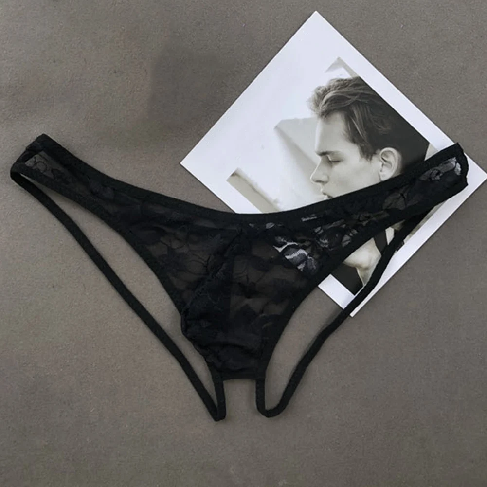 ملابس داخلية مثيرة للرجال من الدانتيل سراويل داخلية مثيرة للرجال ملابس داخلية مفتوحة المنشعب سراويل تحتية منخفضة الخصر ثونج جي سترينج #2
