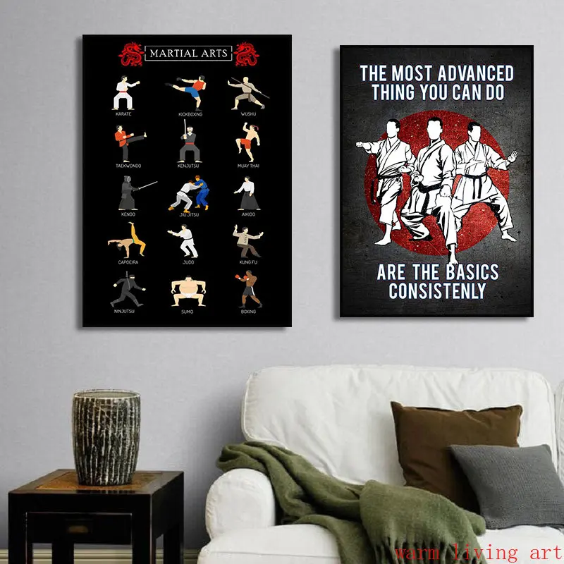 Martial Art Advertising Design Print Poster Muay Thai Judo Karate Taekwondo Canvas Painting Wall Pub Club Jiu-Jitsu Room Decor