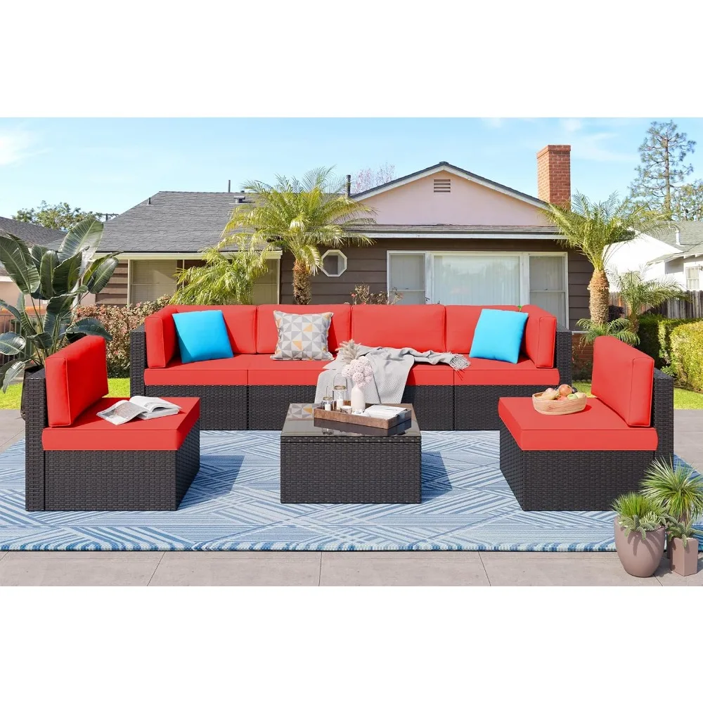 Outdoor Patio Furniture Sets,Outdoor Sectional Rattan Sofa,PE Manual Weaving Wicker Patio Conversation Set with Cushion ,table