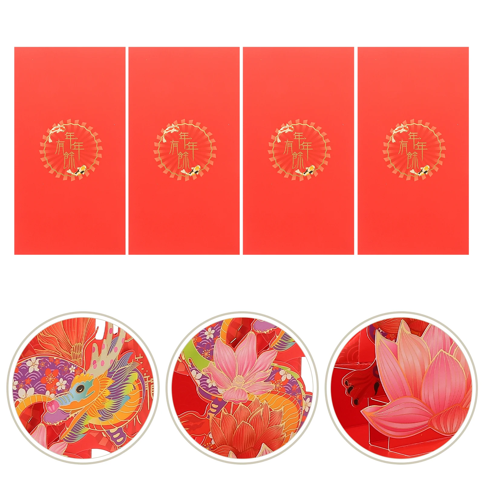 

4pcs 3D Year Of Packet 2024 Envelopes Chinese Style New Year Red Packets For Cash Gift Wedding Spring