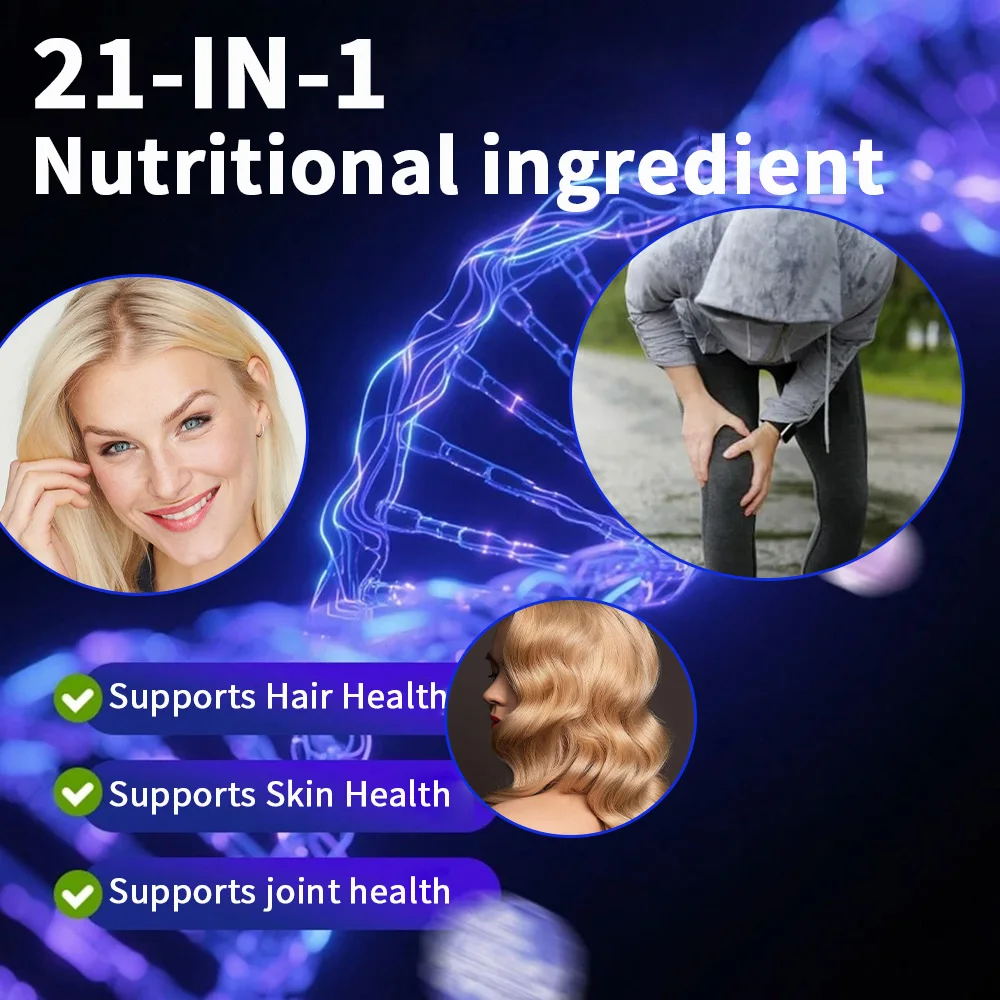 NAD+, Berberine, Hyaluronic Acid, and Biotin - Collagen Peptides, Hair, Nails, Skin, and Joint Supplement, Unisex 21-in-1