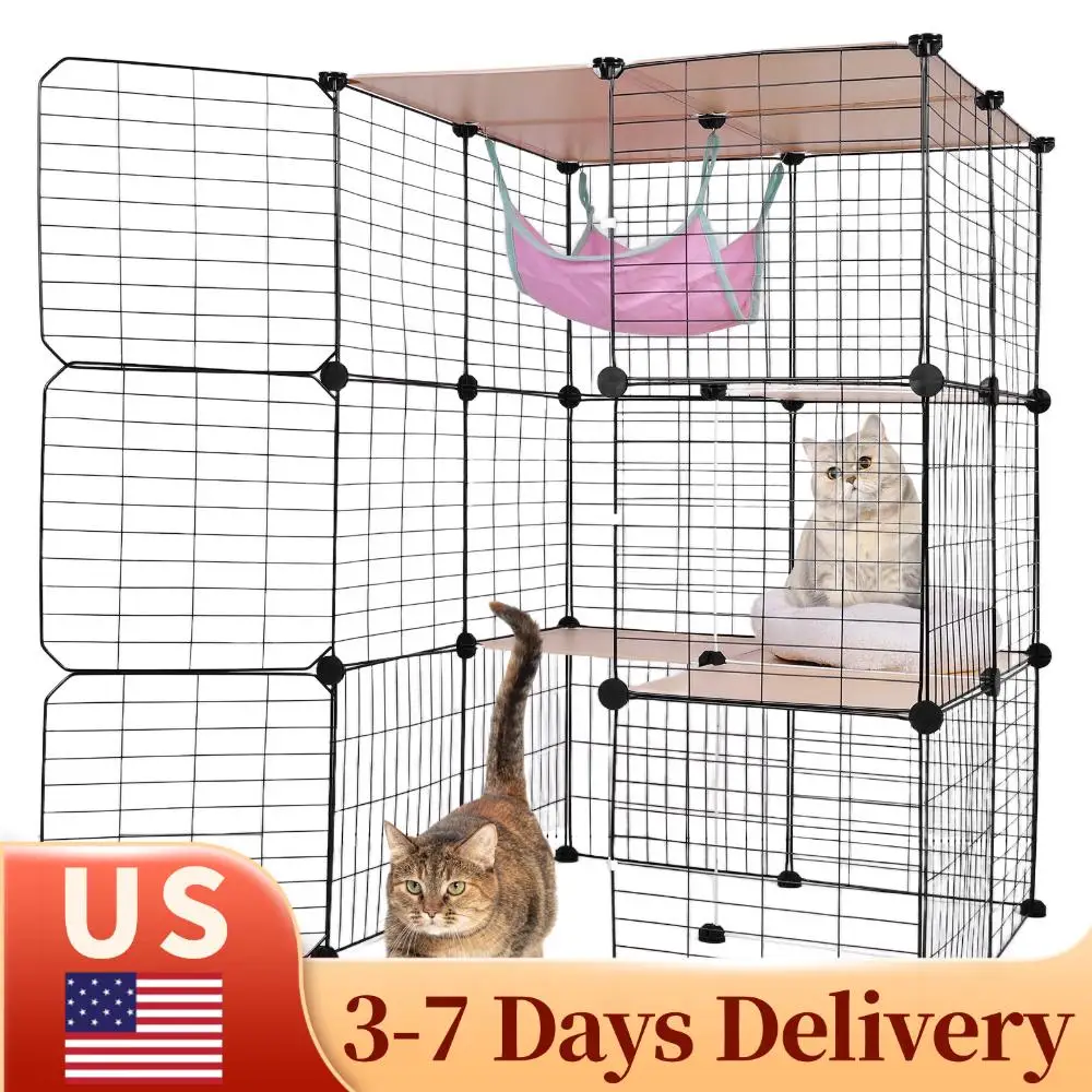 

3Tier Detachable Cat Cage with Hammock and Bed Indoor Cat Enclosures Kitten Playpen Cage Large Exercise Place Ideal for 1-3Cats