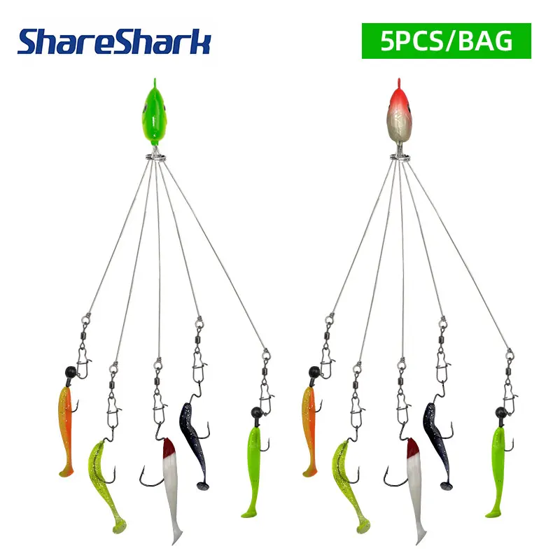 ShareShark 5 piezas/bolsa Señuelo de pesca tipo paraguas Alabama, Señuelo de pesca con esmerillón giratorio de acero inoxidable, Aparejos de pesca marina