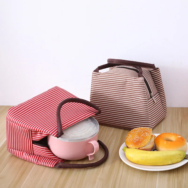 New Stripes Lunch Bag For Women Isothermal Bag Packaged Food Thermal Bags Thermo Pouch Kids Lunch Bag Refrigerator Bag