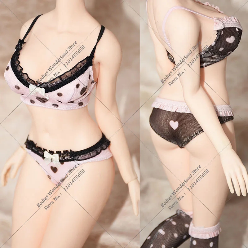 

1/6 Scale Women's Lace Ice Silk Printing Spot Underwear Bra Bow Underpants Socks Set for 12Inch Female Solider Action Figure