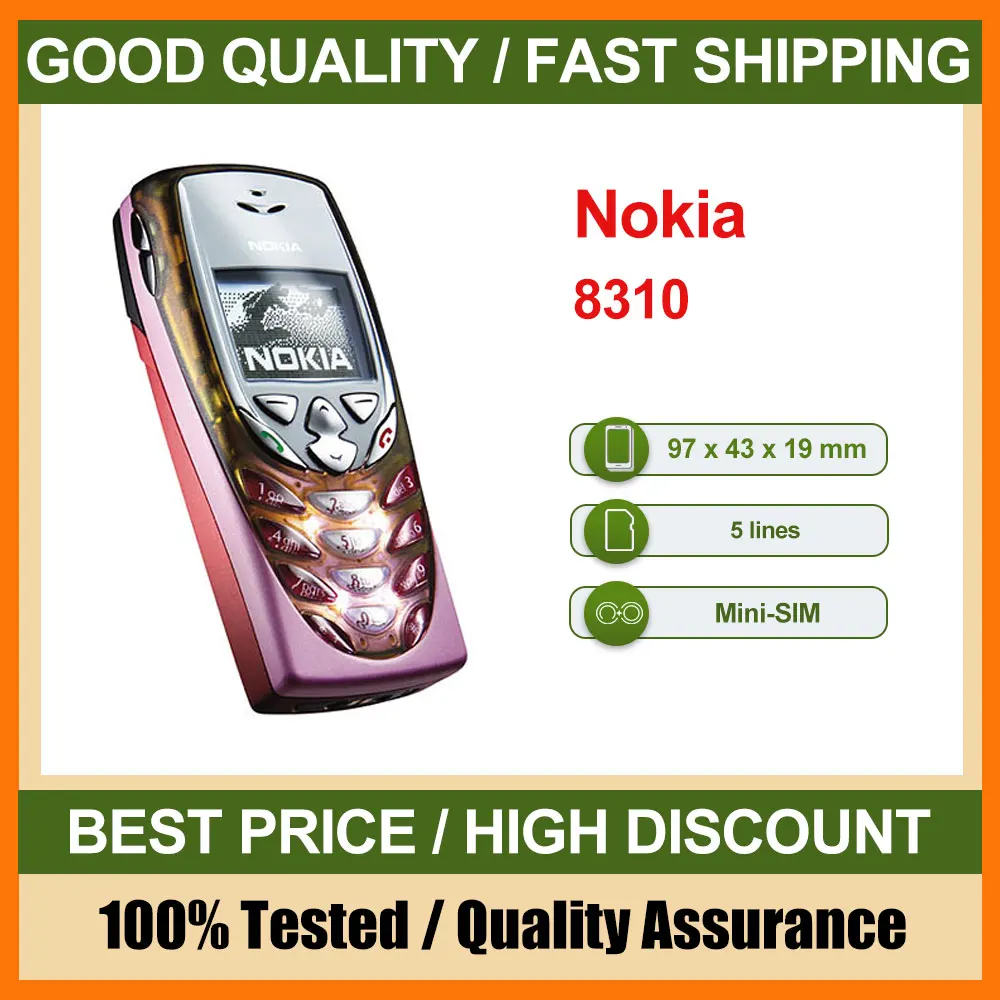 هاتف Nokia 8310 الأصلي مصنوع في فنلندا يدعم اللغة الإنجليزية بحالة جيدة