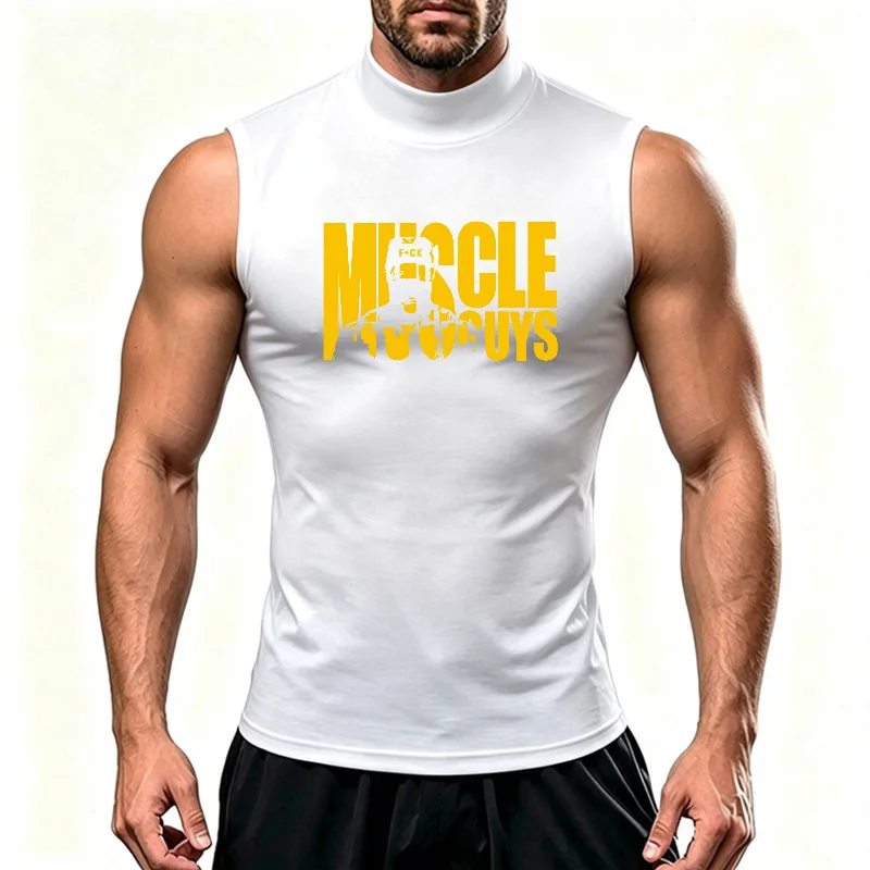 Men Polyester Running Stretching Vest Elastic Compression Quick Dry Sleeveless Tank Top Summer Gym Workout Fitness Training Tops