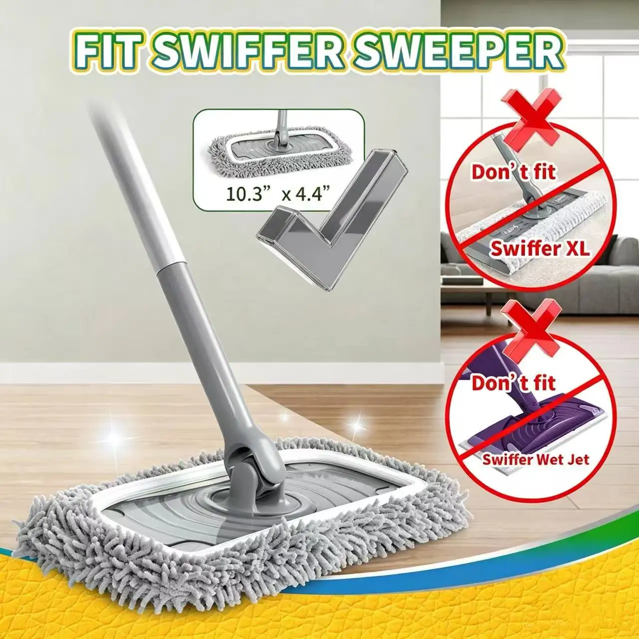 Chenille Mop Pad Replacement, Fit for Swiffer, Multi-surface Cleaning Mop Head