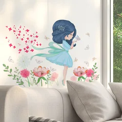 30*45cm Girl Plant Flower Butterfly Wall Sticker Bedroom Living Room Bedroom Study Restaurant Decorative Mural Wall Sticker