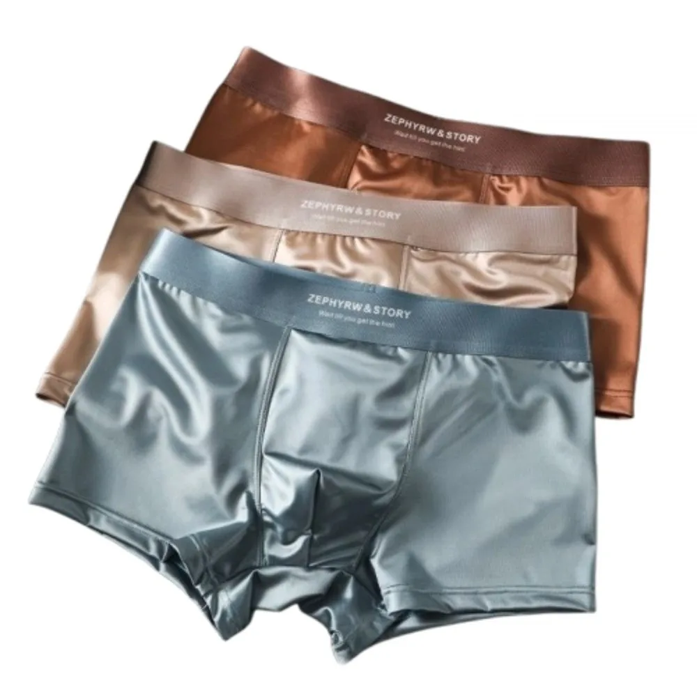 

3Pcs Satin-like Boxers Ice Silk Men's Panties Smooth Breathable Man Boxer Underwear Double-layer Cool Underpants