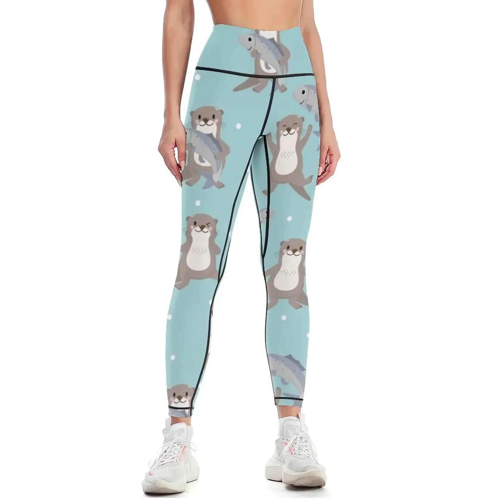 

Cute Otter Holding Fish Leggings Women's fitness Women's tights active wear Jogger pants Womens Leggings