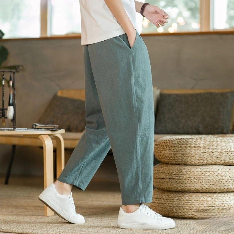 

Mens Summer Cropped Pants Thin Cotton Linen Loose Straight Fit Plus Size Chinese Style Casual Trousers Breathable Comfortable