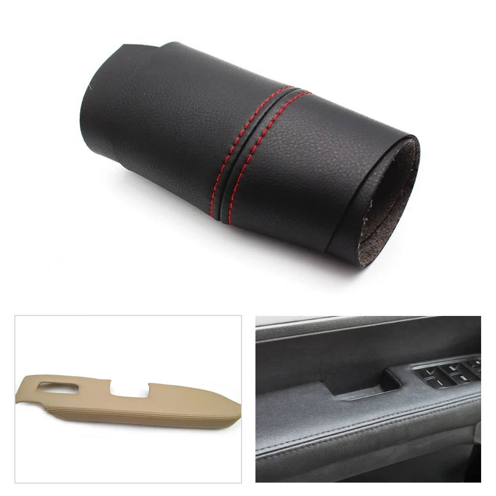 Black with Red Thread Car Door Handle Panel Armrest Microfiber Leather Cover Trim For Honda CRV 2007 2008 2009 2010 2011