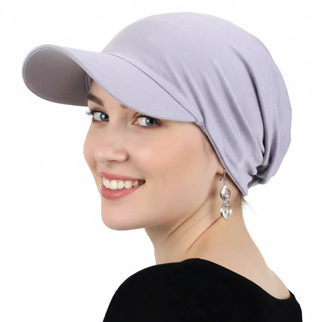 Women Muslim Headscarf with brim hat Outdoor Sun Visor Hat Turban Trendy Casual Islamic Hat Baseball Cap Sun Hat