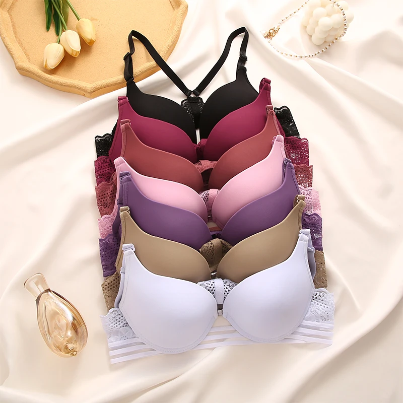 3Pcs Front buckle Sexy Bra Beautiful Back Gathered Lingerie Lace Bra Small Chest Adjustable Bra Women\'s Upper Support Lingerie