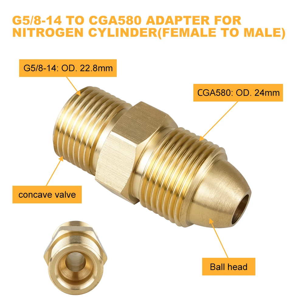 Nitrogen Tanks Cylinder Valve Connector CGA580 Adaptor Convert G5/8-14 to CGA580 UTV Shock Nitrogen Regulator Fill Refill Tool