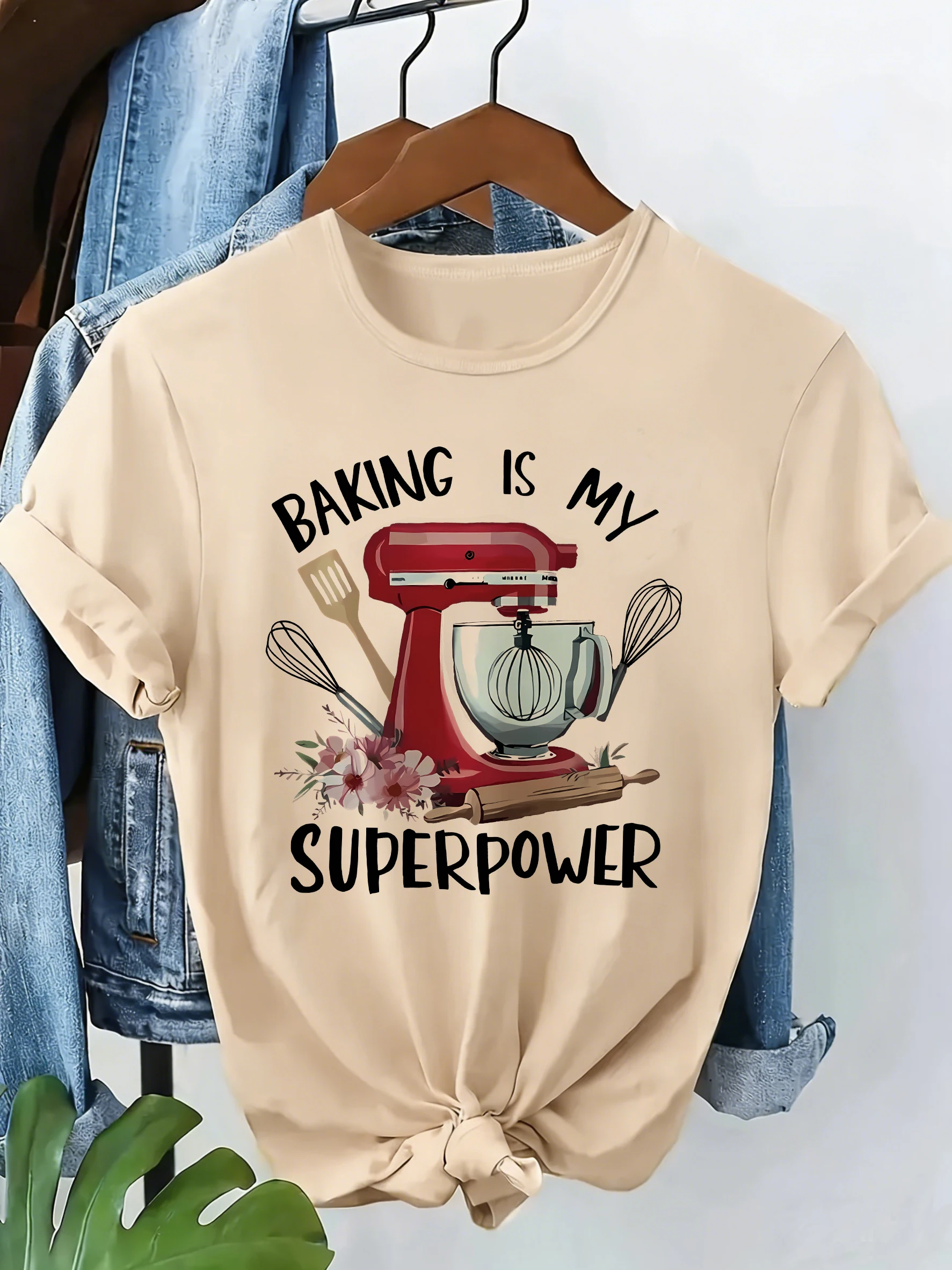 Lustiges T-Shirt mit Aufdruck „Baking Is My Superpower“, niedliches, lässiges Y2k-Mode-T-Shirt, kurzärmeliges T-Shirt, Top-T-Shirt für den Sommer, Damen- und Mädchen-Shirt