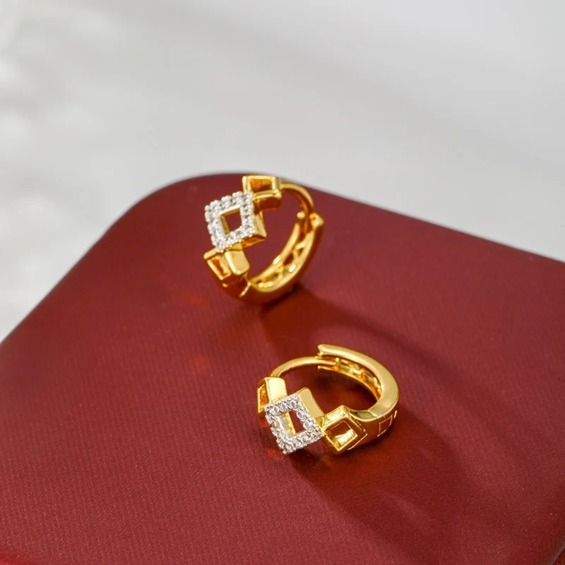 Luxury 24K 9999 Pure Gold real gold Women's Geometric Diamond Earrings with Moissanite