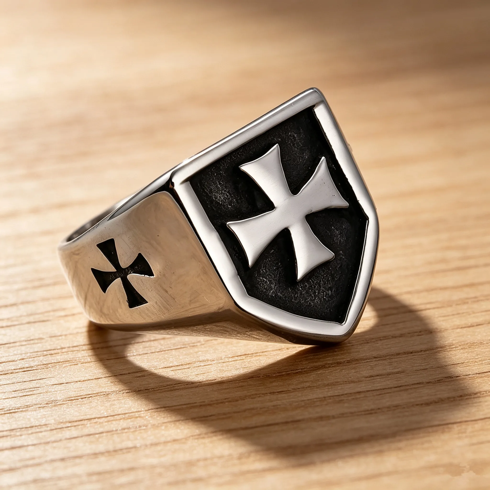 RETROLINK Vintage Shield Titanium Steel Cross Ring New Retro Hip-hop Viking Biker Jewelry Men's Cool Party Ring