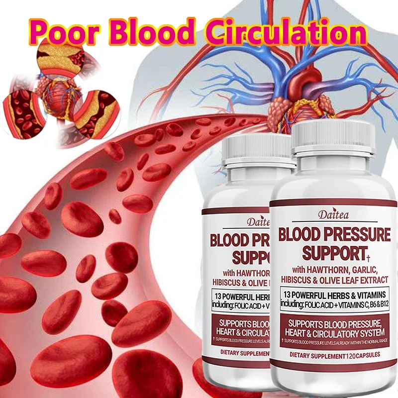 Blood Pressure Support Capsules - Supports Fat Metabolism, Blood Circulation, Healthy Brain, Heart, Blood Vessels Supplement