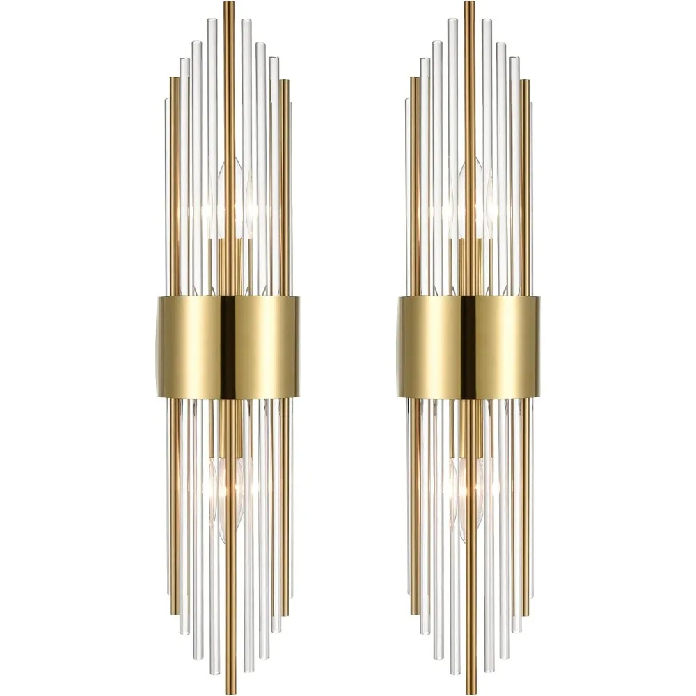 

2-Light Modern Brushed Titanium Wall Sconce with Clear Glass Crystal Luxury Wall Light Fixtures ,Light Fixtures Set of 2