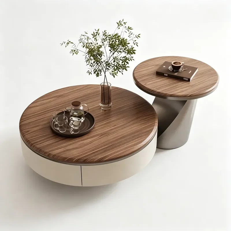 Modern Round Coffee Table Eco Friendly Wood Living Room Furniture Stain Resistant Easy Maintenance Visually Appealing Design