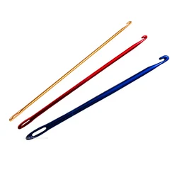 3Pcs Knitting Hook DIY Aluminum Crochet Hook Afghan Tunisian Knit Tool with Needle Eye Hand Knitting Tool 3 Colors Sewing Needle
