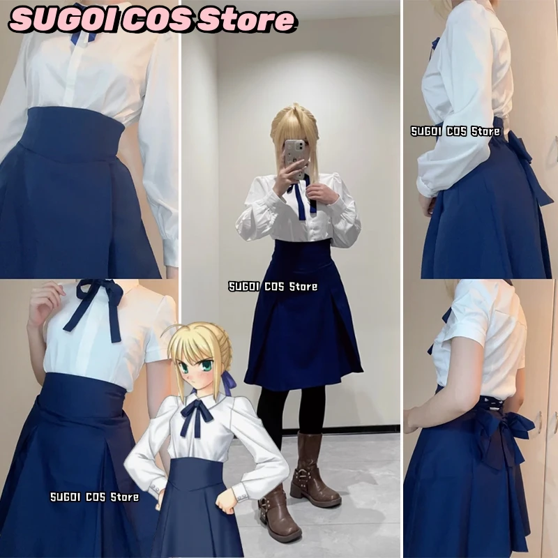 مصير/البقاء ليلة أرتوريا بيندراجون صابر زي مدرسي ملابس فساتين جياكي اليابانية ألعاب أنيمي لعب الأدوار شعر مستعار حذاء الدعامة الدعاوى