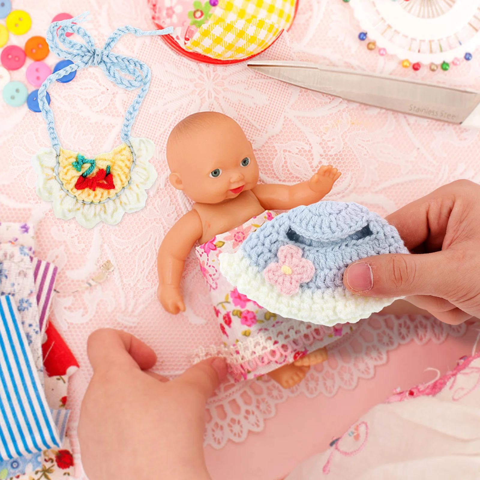 

1Set 17cm Soft Bib Hat Outfit Mini Clothes Set Snug Fit Photo Props Baby Accessories Baby Outfits