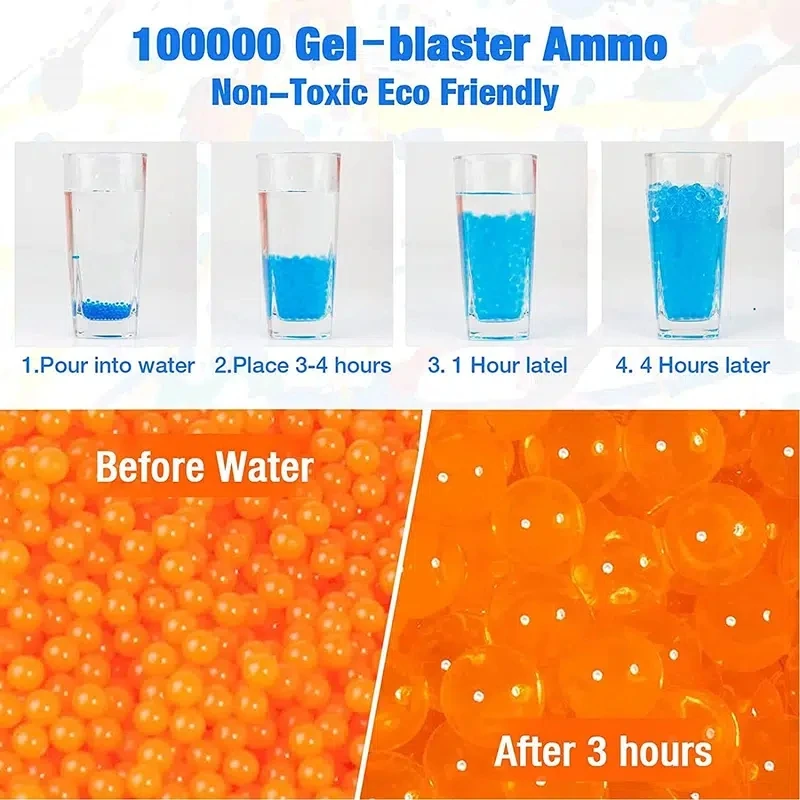 7-8 mm Gel Ball Blaster Ammo, Refill Ammo Water Bullets For  Guns,  Beads  Splatter  Gun, Water-Based  