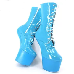 No heel 20cm sky high, pole dancing heels, lace-up round head waterproof platform model catwalk low boots