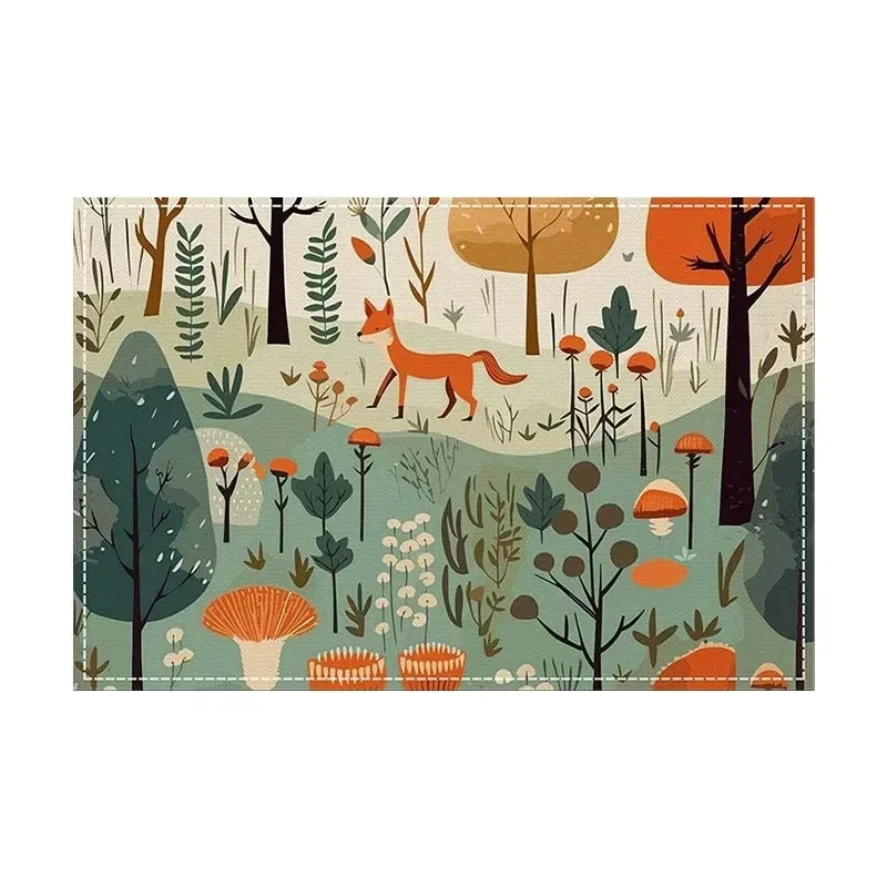 Table Placemats Linen Forest Animal Kitchen Dining Mat NonSlip Heat Resistant Deer Fox Mushroom Autumn Decor 4/6PCS Set