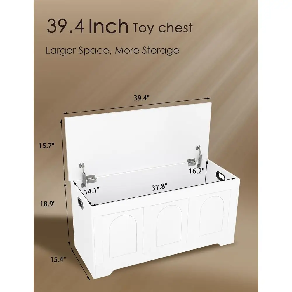 Cómoda de almacenamiento de madera blanca 39,4 con tapa abatible, 2 bisagras de seguridad, banco de zapatos para entrada, maletero resistente para el hogar, fácil montaje