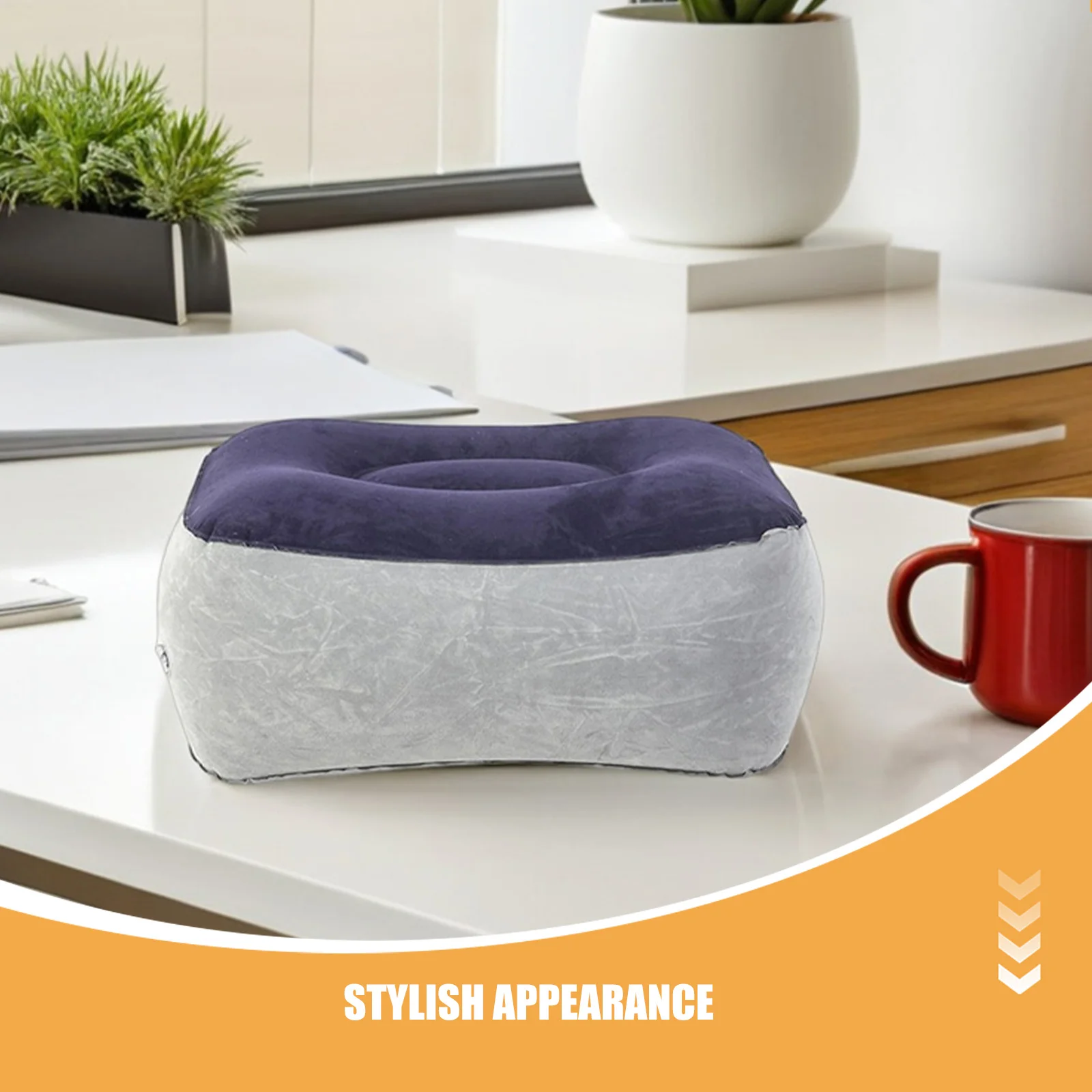 2 Buah Bantal Sandaran Kaki Tiup Abu-abu Biru Sandaran Kaki Portabel untuk Kursi Kantor Rumah Perjalanan Mobil Pesawat Meja Bangku Kaki Eva Lipat