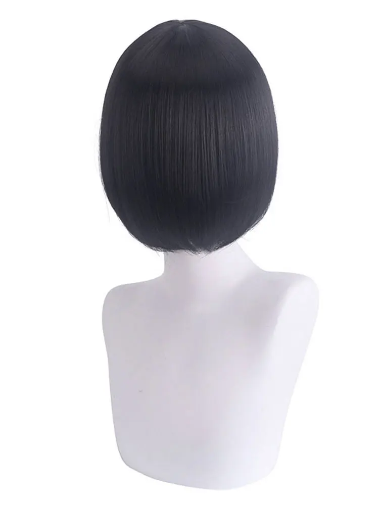 parrucca cosplay, parrucca con montatura per il viso, parrucca corta con cornice per il viso, parrucca corta nera Parrucca in fibra sintetica