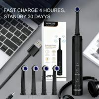 Rotating Electric Toothbrush for Adults with 4 Brush Heads, 3 Modes Deep Clean with Rechargeable Power and 2 Min Smart Timer