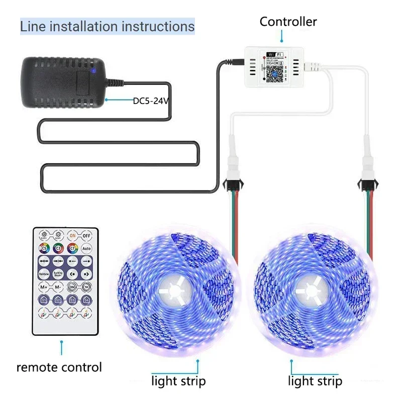 

Светодиодная лента WS2811 с адресной подсветкой DC5-24V, Wi-Fi, RGB-пиксели, контроллер, совместимый с Alexa/Google Home, Magic Home