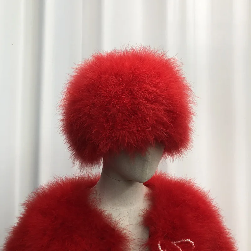 Adjustable Real Ostrich Feathers Hat for Women Fall Winter Fashionable Party Street Ladies Accessory