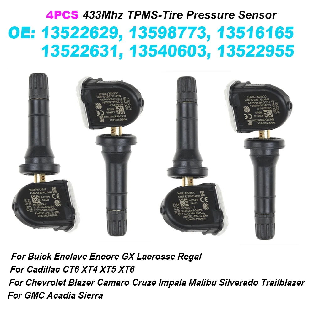 

4PCS 13522629 13516165 13522631 Tire Pressure Sensor 433Mhz TPMS For Buick Enclave Encore GX Cadillac XT4 5 6 Chevrolet Blazer