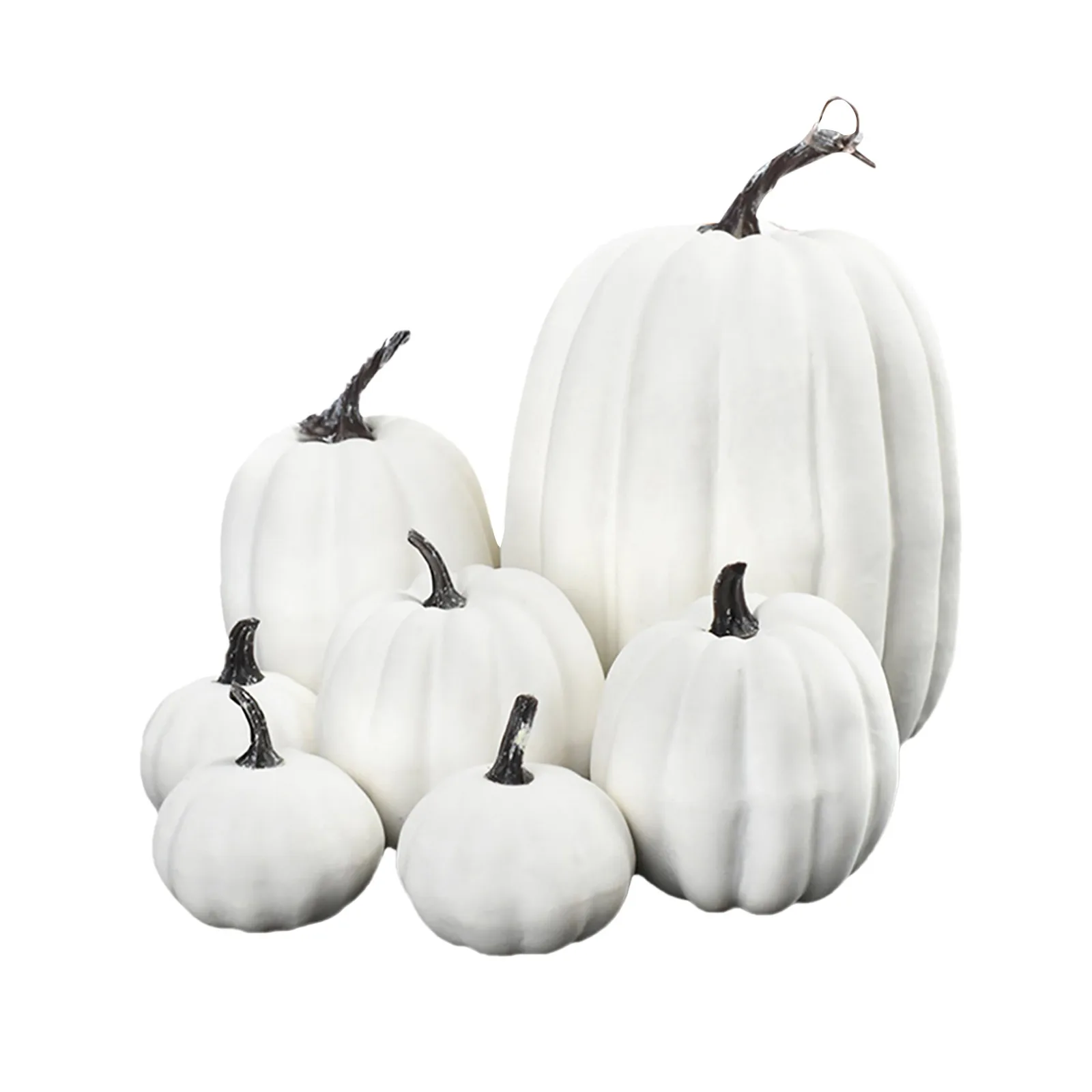 

7pcs Artificial Pumpkins Plastic Foam Fake Pumpkin White Halloween Fall Thanksgiving Decor Home Party Decoration Table Decor