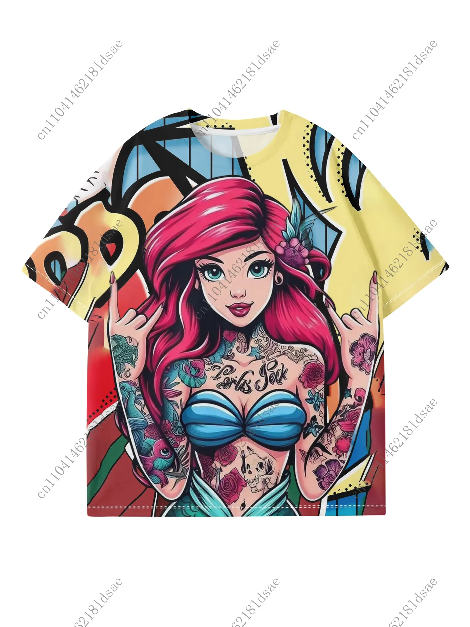 2025 الصيف الشرير الشرير الأميرة قصيرة الأكمام قمة القوطية الشارع الترفيه الأساسية ثلاثية الأبعاد تي شيرت مطبوع الرجال النساء البوليستر الموضة #2