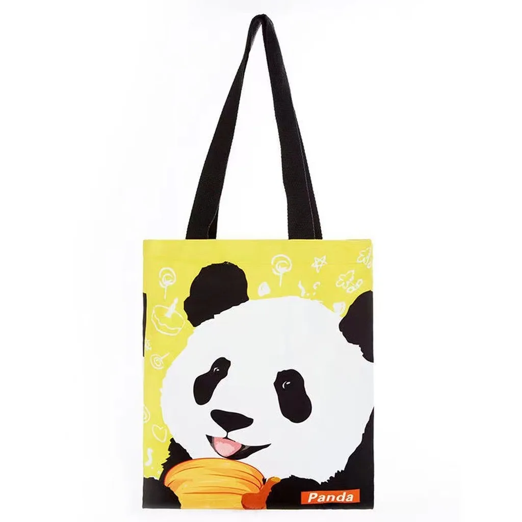 Cute Panda Canvas Tote Bag Women Kawaii Cartoon Shoulder Handbag Casual Girl Student Book Bag Reusable Shopping Travel Shopper