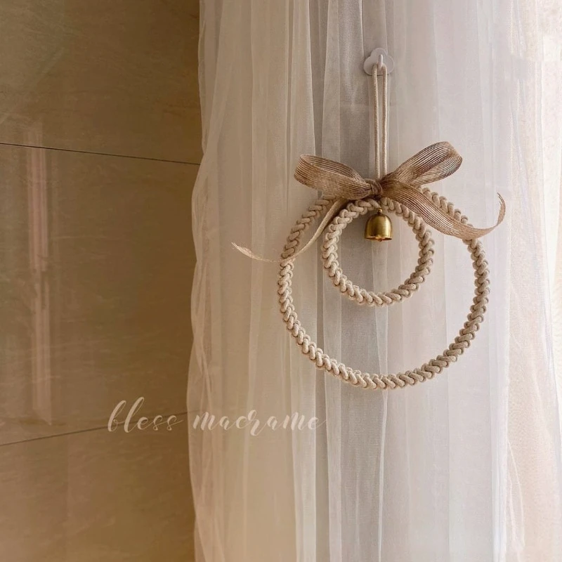 

Nordic Crochet Bells Car Decor Blessing Tapestry Ornament Baby Room Crib Decor Ring Woven Bed Wind Bell Wall Hanging Pendant Toy