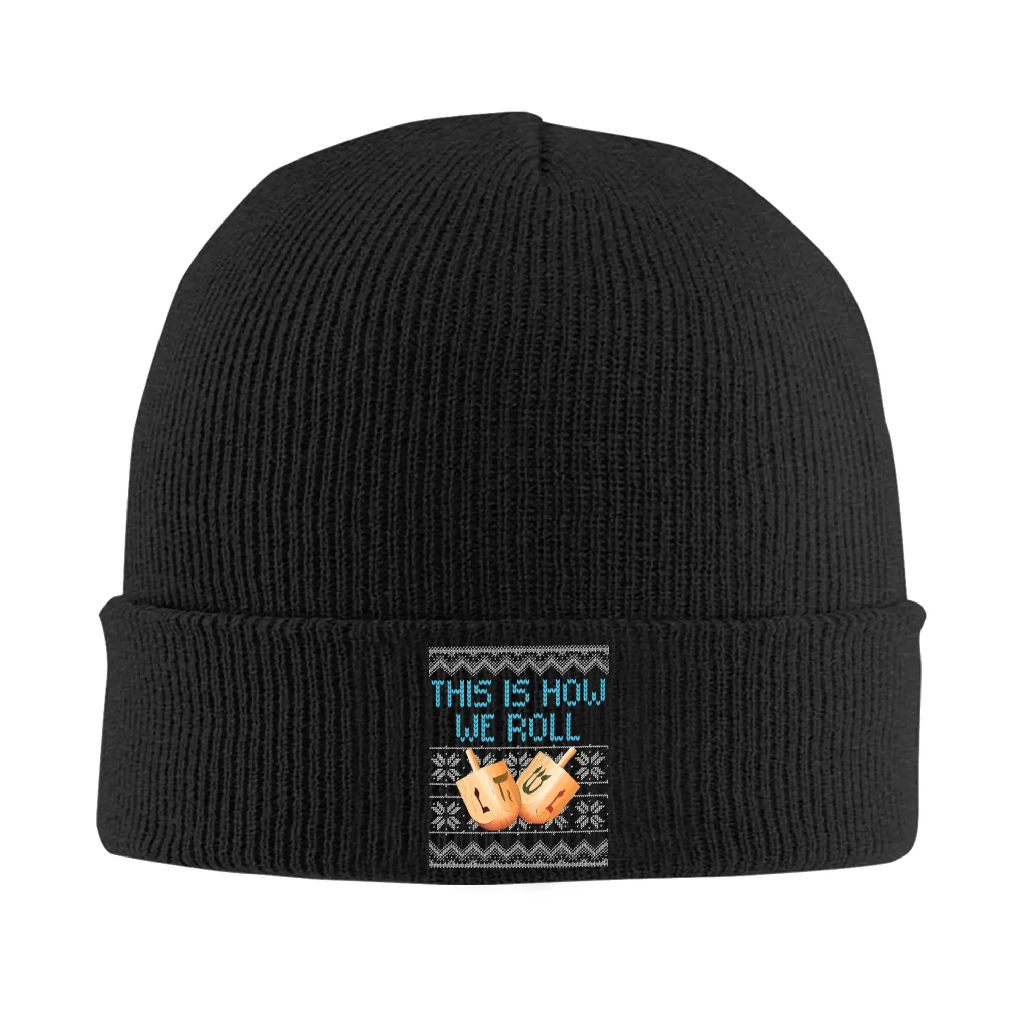 Hanukkah Jewish How We Roll Dreidel Christmas Hats Autumn Winter Beanies Warm  Cap Men Women Acrylic Skullcap