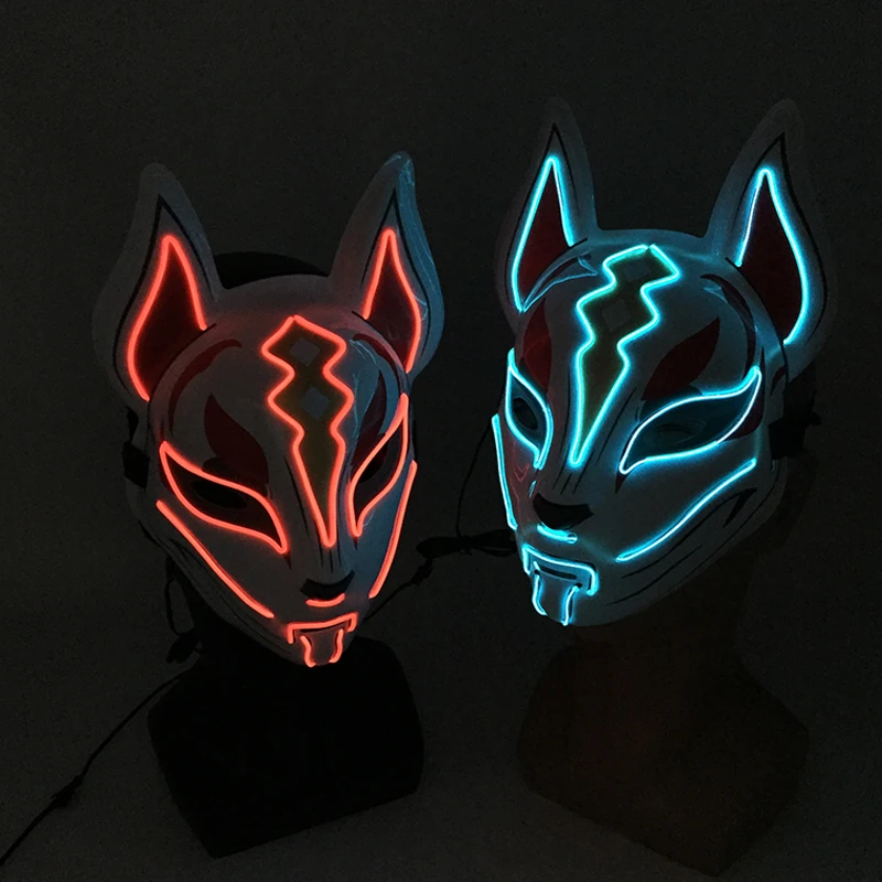 Glowing Japanese Anime Fox Mask Halloween Masquerade Christmas Party Accessories Led Neon Cosplay Fox Mask Festival décor